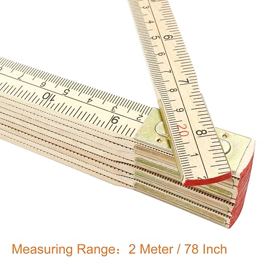 2 Pack Folding Wood Rulers, 6.6 Feet 2 Meters Wooden Foldable Ruler Double Sided with Inch and Metric Measurements for Carpenter Engineers Woodworking DIY Craft