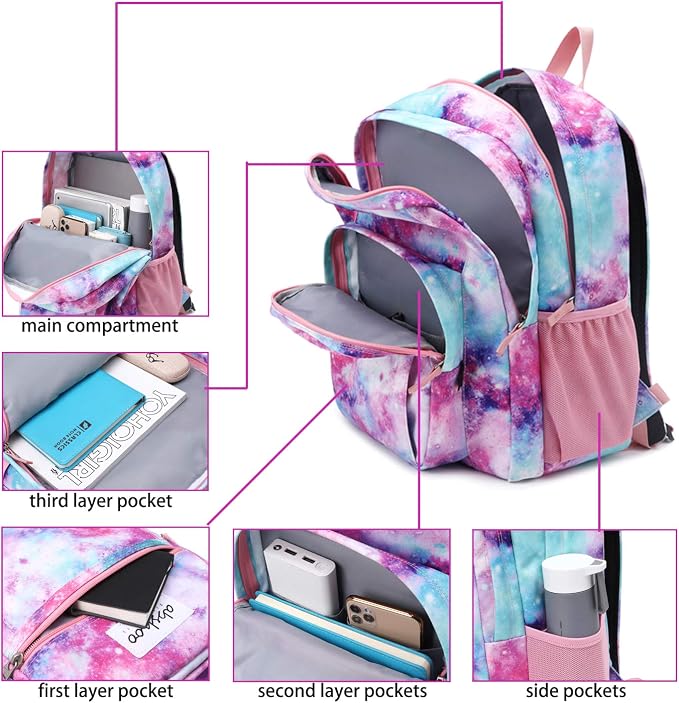 abshoo Classical Basic Womens Galaxy School Backpack For College Teen Girls Water Resistant Bookbag (Galaxy Pink)