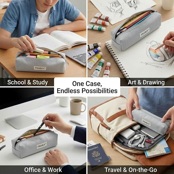 Canvas Pencil Case Pouch – Multipurpose Pen Bag Stationery | Heavy-duty canvas, smooth alloy zipper, cute organizer for girls and boys, ideal for stationery, cosmetics, tech gear