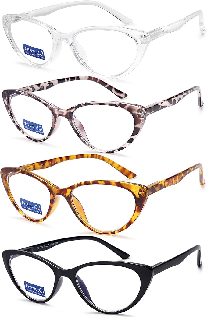 EYEURL 4-Pack Reading Glasses for Women-Cat Eye Blue Light Blocking Fashion Reader mit Spring Hinge,Anti-Glare Cat Eye Reading Glasses for Women,2.5