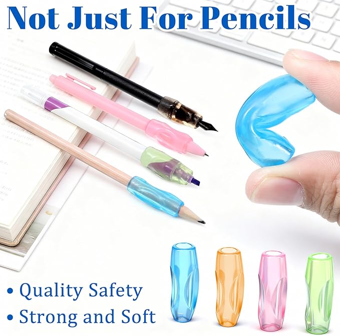 12PCS Transparent Silicone Grippers for Pencil with 3 Concaves, Multicolour Comfort Grip for Pencil Pen Ergonomic Writing Aid for Adult Student Writing Drawing Stylus