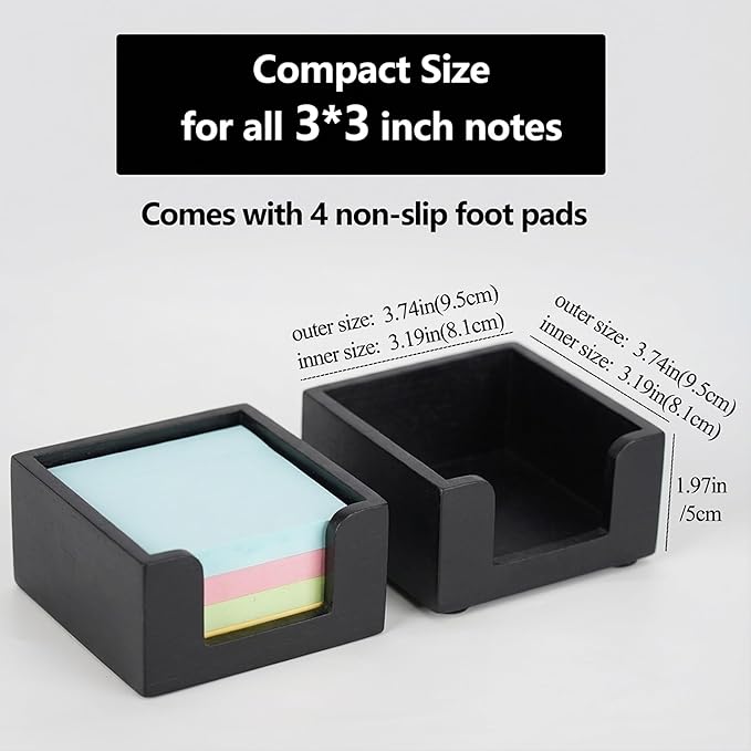 Wood Sticky Note Holder, Post It Note Dispenser for Office Desk Accessories, Self Stick Note Pad Holder, Memo Pad Holder Dispenser Organizer for School Office Desk Supplies, Black