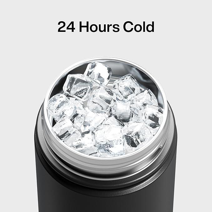 ENCOOL Insulated Water Bottle with Straw Stainless Steel Water Bottle, Leak-Proof, BPA-Free, Double Wall Vacuum Keeps Cold for 24 Hours for Sports, Travel, School (18 oz, Black Night)