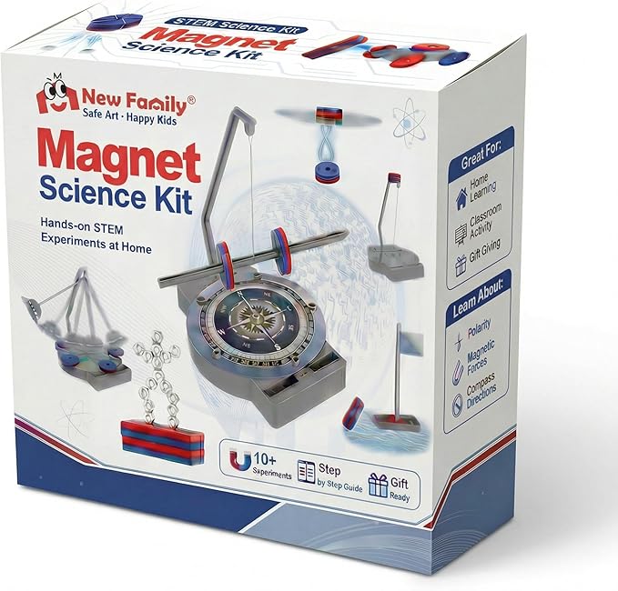 NewFamily Magnetic Science Kit for Kids, 12-in-1 STEM Physics Experiment Kit, Hands-On Magnetism Learning Toy, Ages 6 7 8 9 10 11 12