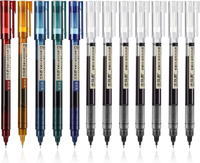 Frienda 12 Pcs Rolling Ball Pen 0.5 mm Japanese Pen,Retro Colors and Black