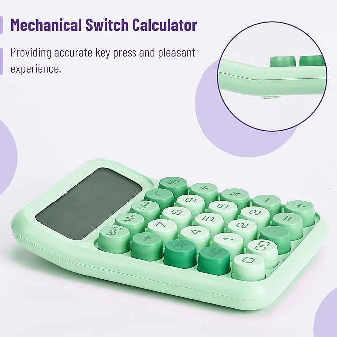 Mr. Pen- Mechanical Switch Calculator, 12 Digit Large LCD Display, Green with Big Buttons, Mechanical Switch Calculator for Home, School, Office