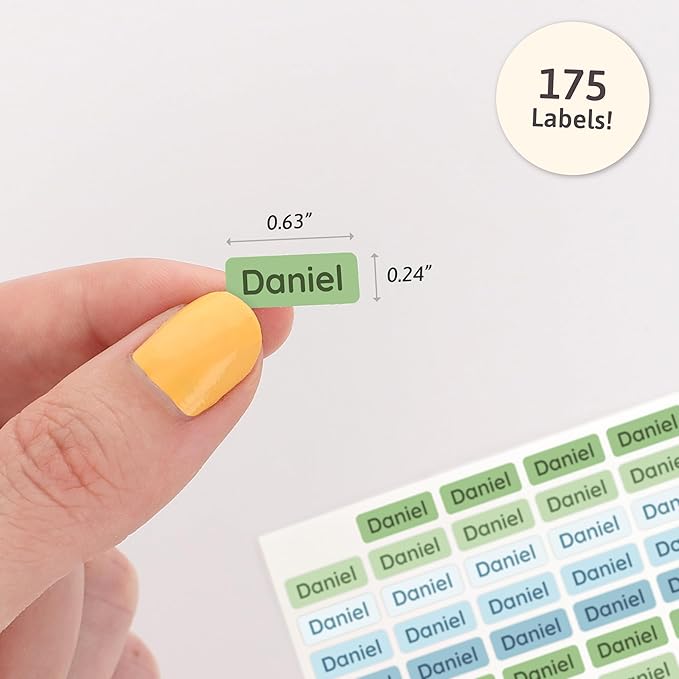 Mini Name Labels (175) - Custom Personalized Name Labels for Labeling Tiny Items, Washer and Dryer-Safe Waterproof Labels for Daycare, Preschool, and School - Aqua