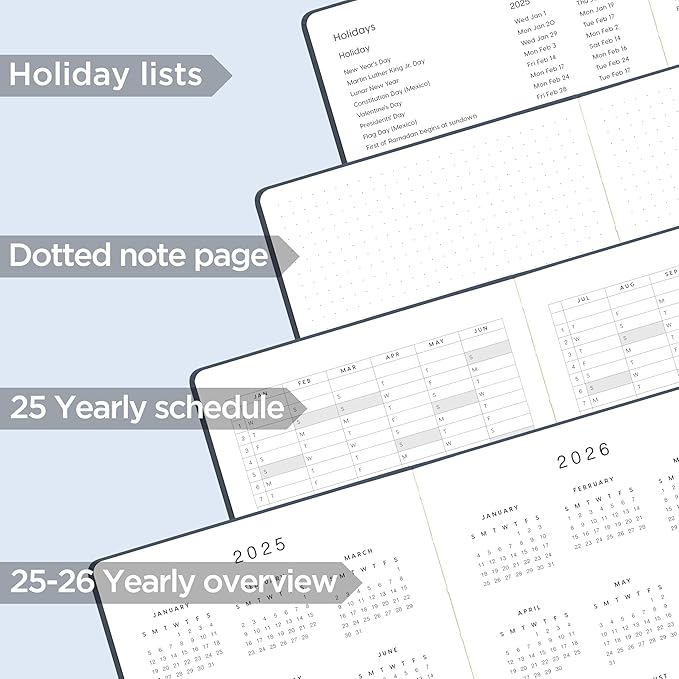 And Per Se 2025 Planner-Daily, Weekly & Monthly Hardcover Planner, 5.7" x 8", Daily Schedule, Monthly Tabs, 100 GSM Thick Paper, Leather Cover, Back Pocket，A5 Size(Blue)