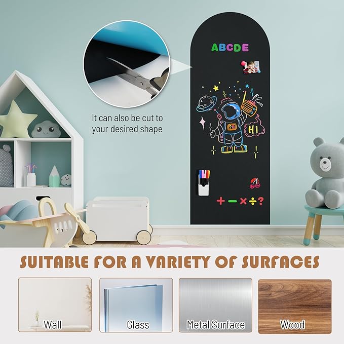 Magnetic Chalkboard for Wall, 47.2" x 18" Magnetic Arch Wall Decal Self Adhesive Blackboard Wallpaper Peel and Stick Chalk Board Wall Decal Roll for Home Playroom Classroom