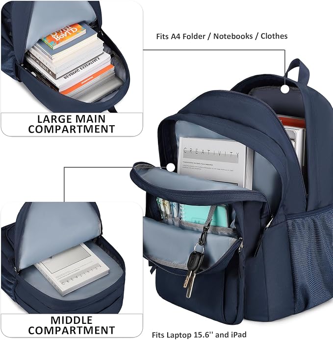 abshoo Classical Basic Womens Travel Backpack For College Men Water Resistant Large Bookbag (Navy)