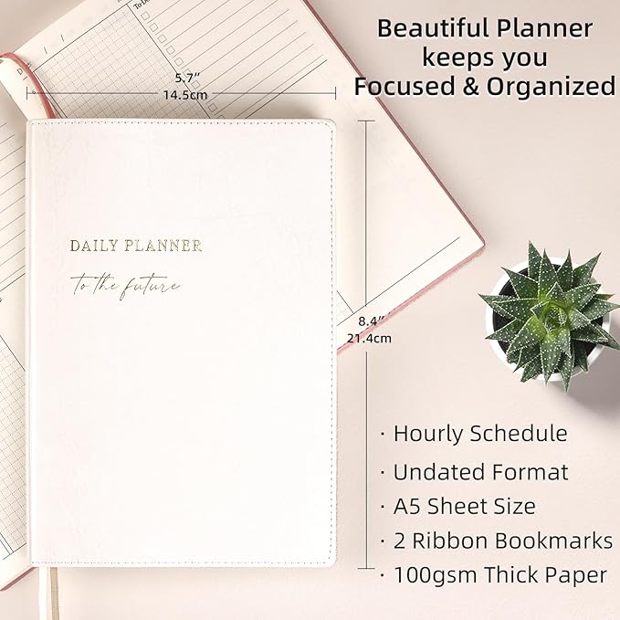 2026 Daily Planner - Undated Monthly & Daily Planner for 180 days Planning Your Success - Hourly Schedule, To Do List, and Notes for Productivity - Aesthetic, Academic, Stylish School or Office Supplies (White)