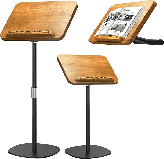 NAMON 2-in-1 Dual-use Floor & Desktop Book Stand, 100% Solid Wood, Height Adjustable from 16.5" to 51", Floor Reading Stand for Sheet Music, Cookbooks, Projector (Rubberwood, 11.8" x 16.5" Panel)