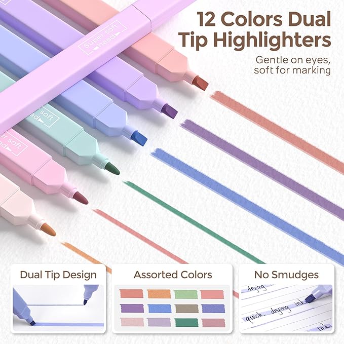 Nicpro 39 PCS Aesthetic School Supplies with Pencil Case, Cute Stationary Set with 5 Gel Pens & 6 Mechanical Pencils & 12 Highlighters, Essentials for College Students Nurse & Teen Girls/Boys (Cream)
