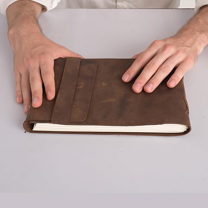 Leather Drawing Journal Daily Travel Diary, Antique Handmade Vintage Bound Rustic Writing Notebook, Genuine Leather- Quality Unlined/Blank Cream Paper, Art Sketchbook, 7x10 Inches-Brown