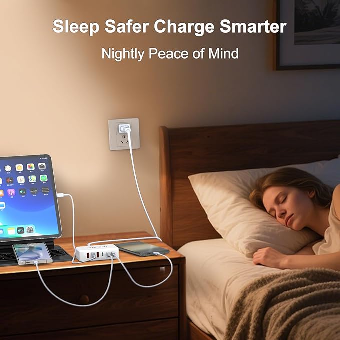 [2026 Upadated] 130W Charging Station 6-Port Type C Fast Charger Block Charging Station Multiport Adpater for iPhone 17/16/15/14/13/Pro Max/Plus iPad mini/Pro Galaxy S26/S25 5ft Power Cord- White
