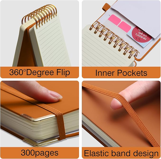Top Spiral Notebook 5x7 Leather Steno Pad 300 Pages Hardcover Steno Notebooks Top Spiral for Work Steno NotePad, 100 GSM Thick Paper, Left Handed Notebooks for Office College School, Purple