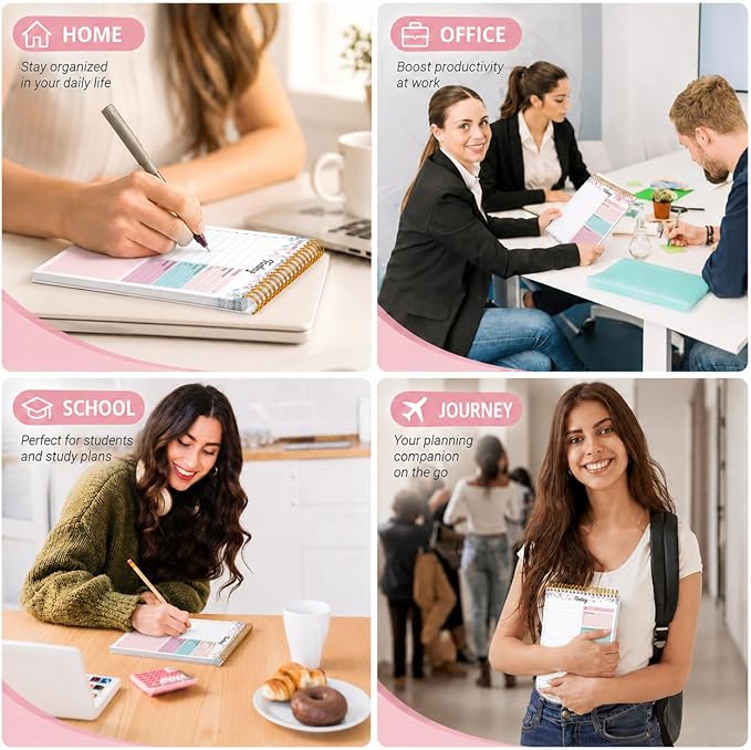 To Do List Notepad - Daily Planner Notepad 104 Pages Task Planner, 6.7" x 9.8" Double Sided Spiral Notebook with Checklist Productivity Planning Pad for Work Office Home-Pink