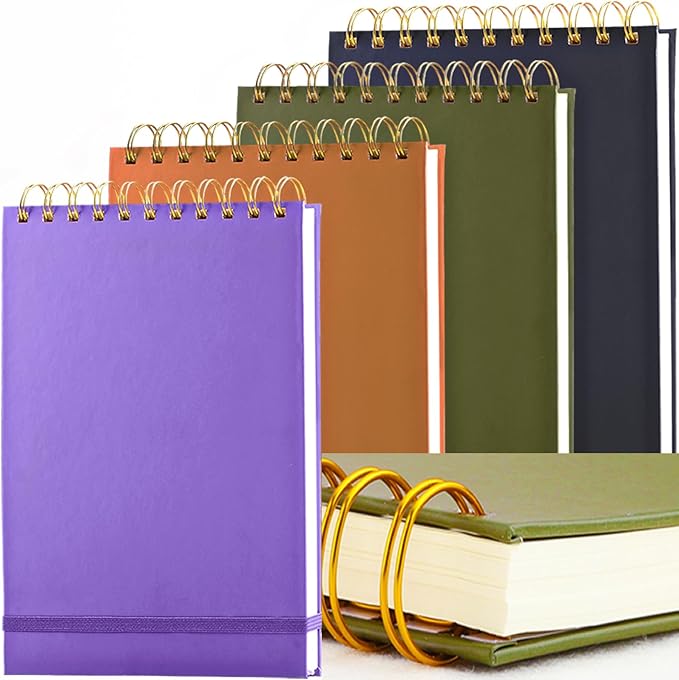 4 Pack Thick Superhard Cover A5 Top Spiral Notebook,Top Bound Notebooks Steno Notebooks 4x160 Pages, Inner Pocket College Ruled, Hardcover Steno Pads, Left-Handed Spiral Notepads for Work back to school supplies