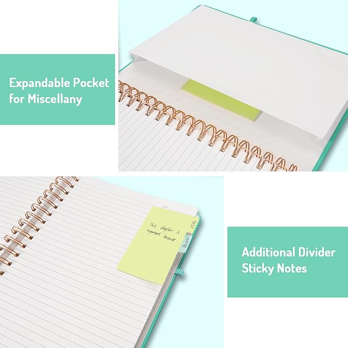 Forvencer A4 Lined Spiral Journal Notebook with 300 Numbered Pages, 11" X 8.5" Thick Journals for Writing with 100GSM Paper, Hardcover Notebooks with Contents for Work, School, Green