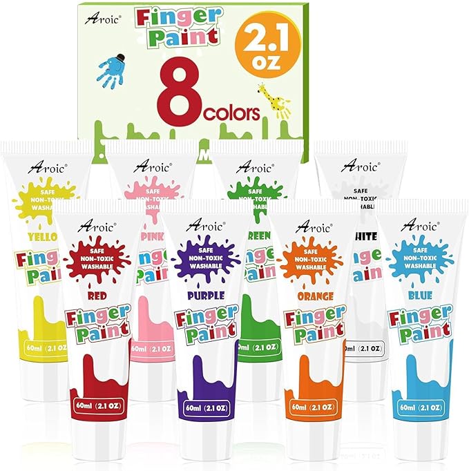 AROIC Non-Toxic Finger Paint Set - Vibrant Washable 8 Colors (60ml), Creative Art Gift for Children Age 12+, Hand Painting Art Supplies for DIY Crafts