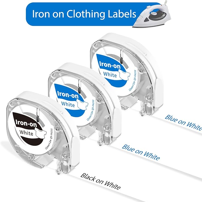 P12 Iron on Name Tags for Clothing, Fabric Labels for Daycare, Kids, School | Compatible with Dymo Letratag Refills 200B LT 100H 100T and Phomemo P12, P12PRO, LT12 F12 Label Make 12mm x 4m, 3 Pack, Blue