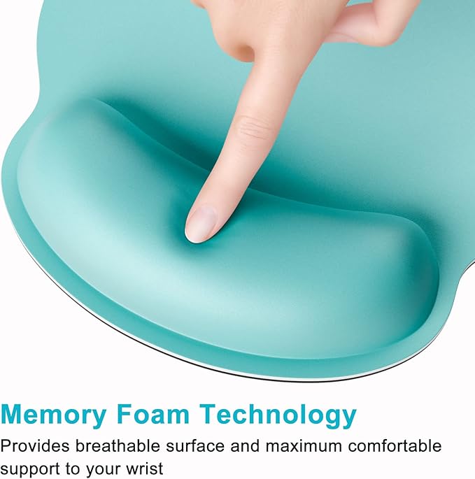 Dapesuom Ergonomic Mouse Pad with Wrist Support, Comfortable Memory Foam Wrist Rest for Easy Typing Pain Relief, Cute Computer Gaming Desktop Mouse Mat with Non-Slip Base for Laptop Office, Lake Green