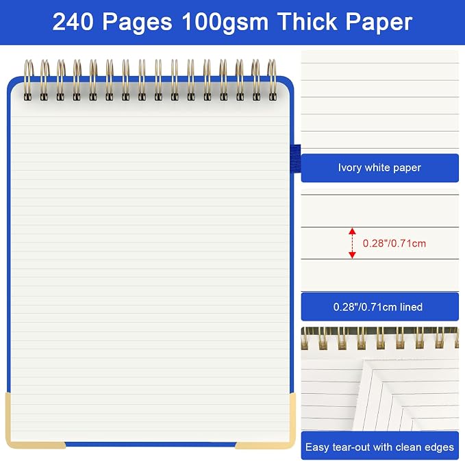 Mousbull Top Spiral Notebook, A4 Hardcover Top Bound Steno Pads, 240 Pages 100gsm College Ruled Left Handed Notebook Journal for Work, School, Meeting Writing - Navy Blue, 8.5" x 11"