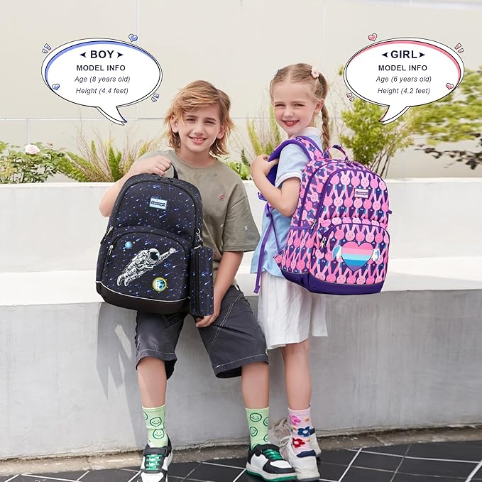 Cusangel Kids Backpack for Girls Boys Preschool,in 5-10 Ages Elementary and Toddler,Daycare Backpacks for Girls 5-10,18L kindergarten Lightweight bookbag With Pencil bag,Whistle,Front Chest Buckle