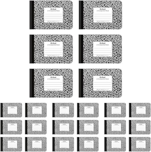 Oxford Jr. Composition Notebooks, School Supplies, Notebooks for School, Half Size, 4-7/8 x 7-1/2 Inches, Wide Ruled Paper, 80 Sheets, Kids Journal, Black Marble Covers,(63773), (Pack of 24)