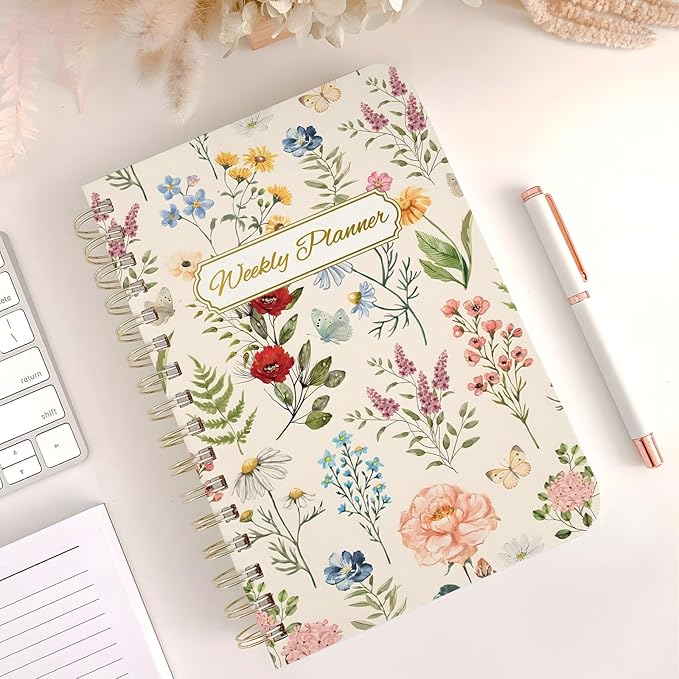Weekly Planner Undated - 52 Weeks To Do List Notebook A5 for Work: Weekly Task, Habit Tracker Journal, Goal Setting, Agenda Sprial Bound Organizer Book Women Cute Stylish Design, Floral