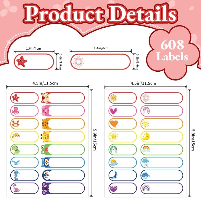 608PCS Daycare Labels, Bottle Name Labels for Kids (Animals+Weather) | Waterproof Labels for Bottles | Baby Name Label | Nursery and Preschool Essentials