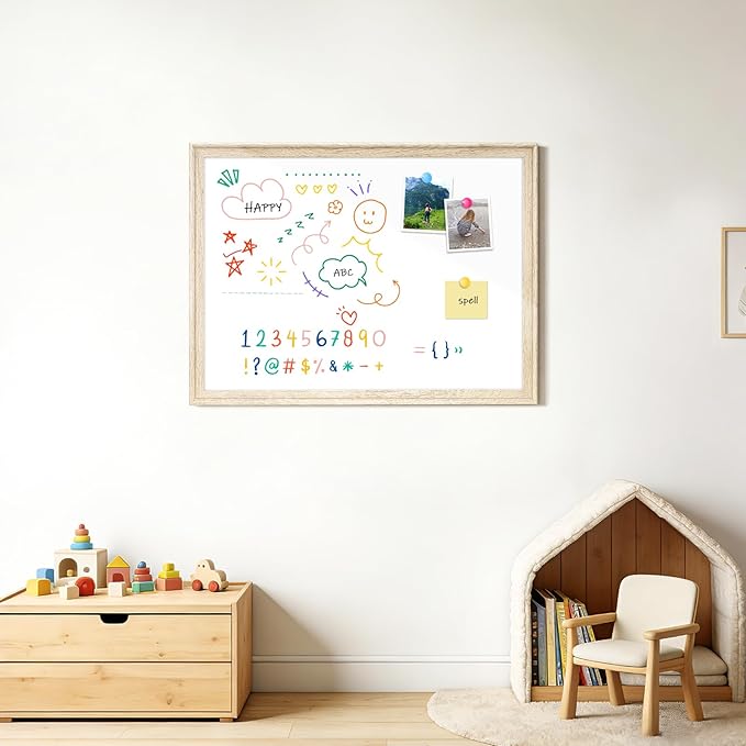 White Board for Wall, 17" x 13" Magnetic Dry Erase Board, Decorative Wooden Frame Whiteboard, Wall Mounted, Aesthetic Writing Board for Home, Office, School - Vintage