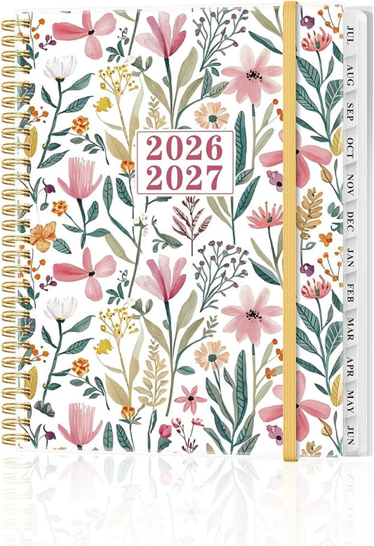 Planner 2026-2027 - Academic Planner from July 2026 to June 2027, Weekly & Monthly Planners Spiral Bound with 12-Month Tabs, Inner Pocket, 8.5" x 11", Leaf Flower