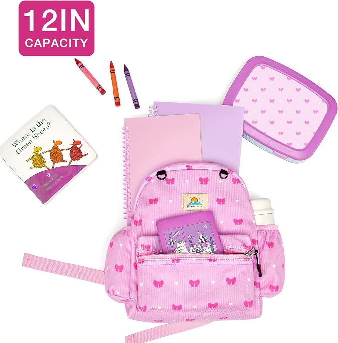 STEAMEDBUN Corduroy Toddler Backpack for Girls 2-4: Kids backpack for Boys Girls - 12 inch Preschool Kindergarten Backpacks - Pink Bow