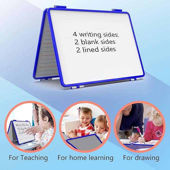 Magnetic Small Dry Erase White Board, 4 Writing Sides Desktop Whiteboard Small White Board for Kids, 11.5x17” Foldable Whiteboard for School Office Desk