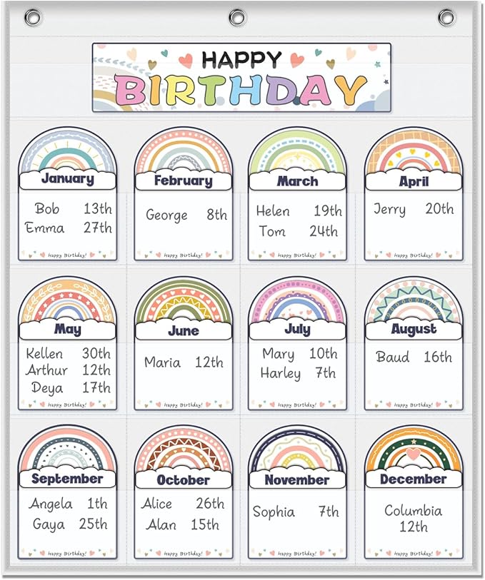 Classroom Birthday Pocket Chart, birthday poster for classroom, Student Birthday Tracker,Classroom Decor (White)