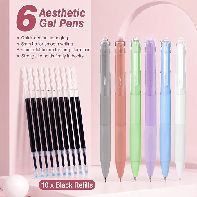 MoKo 59 PCS Aesthetic School Supplies with Cute Pencil Case, Students Stationery Set for Teen Girls & College with Gel Pens, Pastel Highlighters, Mechanical Pencils & Refills, Office Supplies, Pink