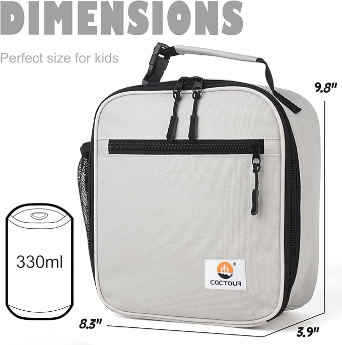 CaCTOUR Lunch Box Kids,Premium Insulated Lunch Bag for Girls Boys,Soft Bag Mini Cooler Back to School Thermal Reusable Lunch Bag for Work School Picnic (Gray)