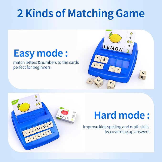 DEGIDEGI Educational Toys for Kids Ages 3-8, Matching Letter Spelling Math Counting Game,Learning Game for Preschool& Kindergarten Kids, Birthday Gifts for 3 4 5 6 7 Year Olds Boys&Girls Navy Blue