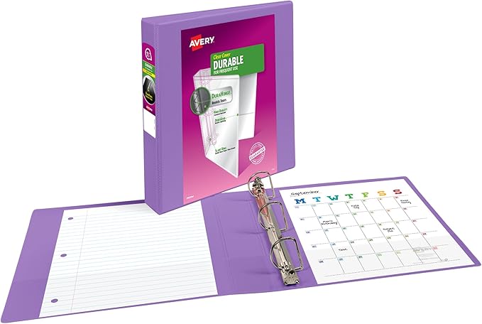 Avery Durable View 3 Ring Binder, 1.5 Inch Slant Rings, Lavender Binder (17084)