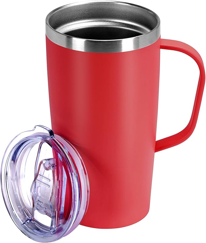 MEBRUDY 19oz Insulated Coffee Mug with Lid, Leak Proof Double Wall Vacuum Travel Coffee Mug with Handle, Red