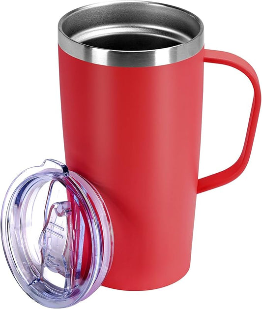 MEBRUDY 19oz Insulated Coffee Mug with Lid, Leak Proof Double Wall Vacuum Travel Coffee Mug with Handle, Red