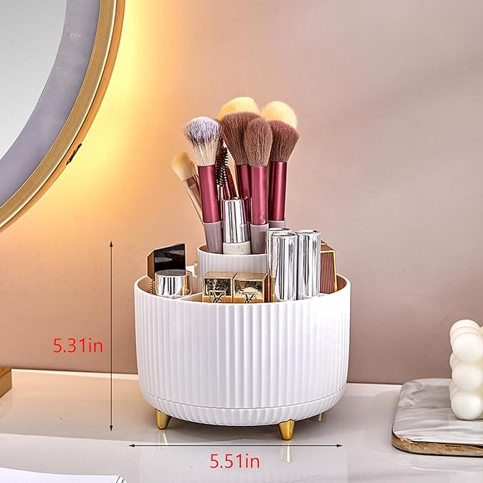 Desk Pencil Pen Holder, 5 Slots 360°Degree Rotating Pencil Pen Organizers for Desk, Desktop Storage Stationery Supplies Pencil Cup Pot for Office School Home Art Supply. (White)