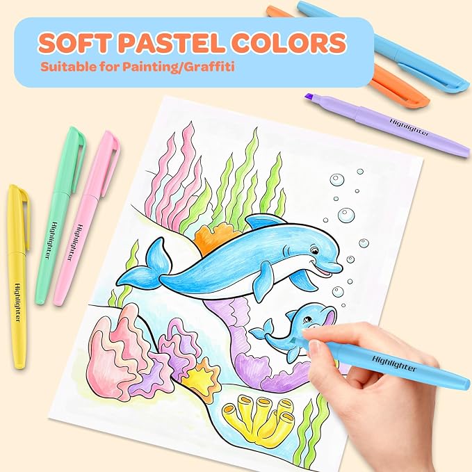 48 Count Pastel Highlighters Bulk - 6 Assorted Soft Colors, Chisel Tip, No Bleed & Quick Dry, Ideal for Note Taking, Studying, School, Office, Student & Teacher Supplies