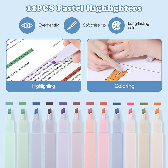 MoKo 56 PCS Aesthetic School Supplies with Pencil Pouch, Cute Stationery Set for Students Office, 12 Gel Pens, 12 Pastel Highlighters, 6 Mechanical Pencils 0.5 & 0.7mm, Sticky Note Index Tab (Pink)