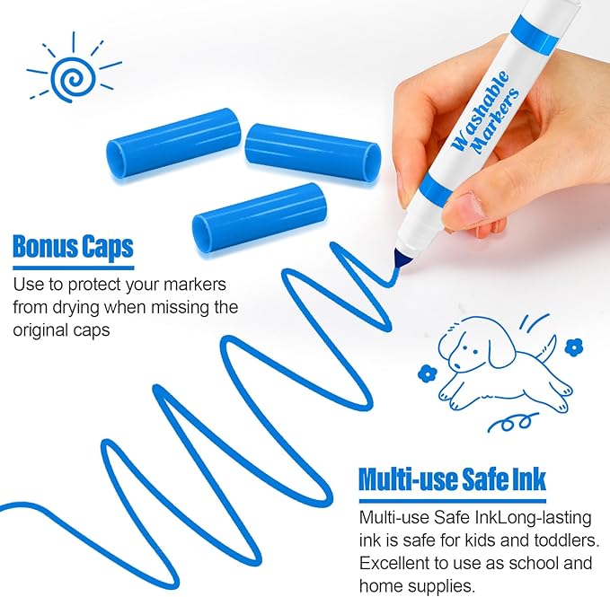 36 Pcs Light Blue Washable Markers Bulk Coloring Broad Line Marker for Kid Light Blue Conical Tip Drawing Pen for Christmas School Travel Art Baby Shower Gender Reveal Party Supplies, Ages 6+