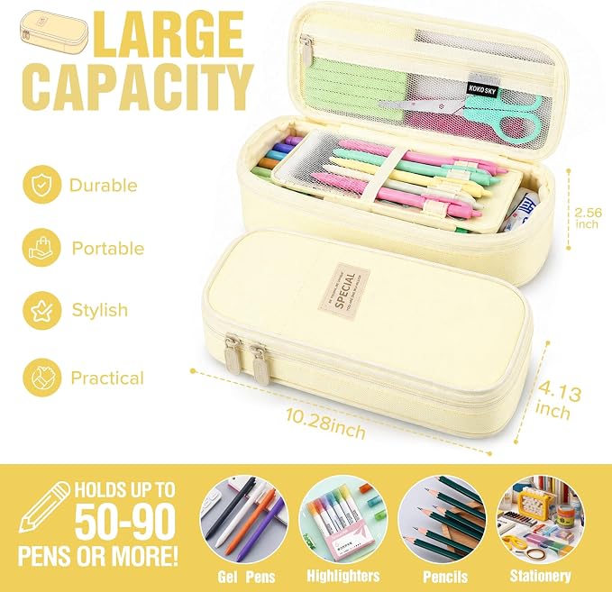 PUPTILY Pencil Case, Large Capacity Aesthetic Pencil Cases with Durable Zipper, Big Stationery Pencil Pouch for Women & Men, Adults Portable Storage Organizer Bag for College, Office, Travel (Beige)