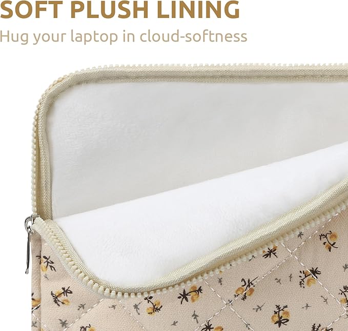 Puffy Laptop Sleeve 13-15.6 Inch Cute Quilted Laptop Protective Case Padded Floral Computer Sleeve for MacBook (A-Yellow, 13 Inch)