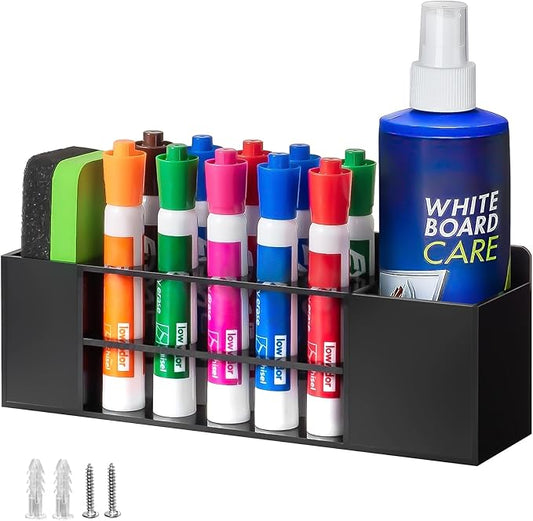 Magnetic Dry Erase Marker Holder for Whiteboard, Wall Mount Pen Holder for Refrigerator, Clear Pencil Holder for Fridge, Strong Magnet Locker Organizer for Classroom(Black)