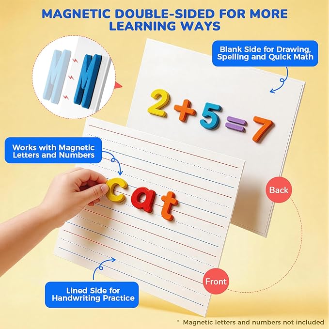 GAMENOTE White Board Dry Erase, Small Magnetic Lined White Board Set, Double Sided Magnet Ruled Lap Boards Whiteboard for Kids and Student Learning, 9x12 Inches (Pack of 12)